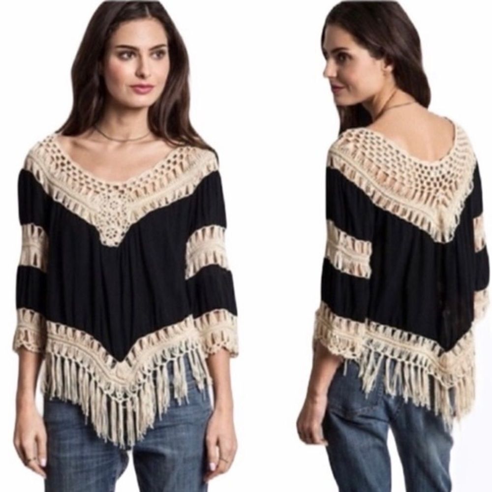 ✨ DREAMERS Boho Fringe & Crochet Teal Top✨